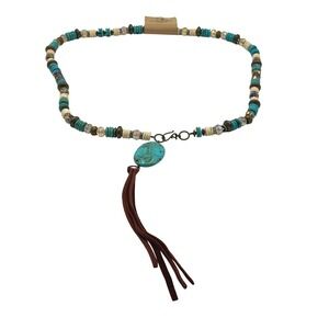 Bad‎ Little Country Girl Turquoise Beaded Tassel Necklace Western Boho Bronze